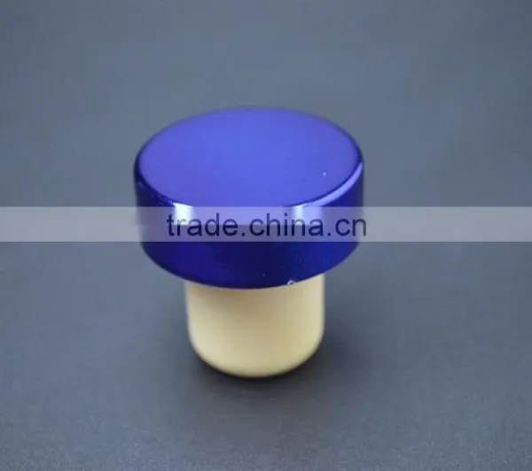 Blue Aluminum Cap With Synthestic Cork Wine Bottle Stopper photo-6