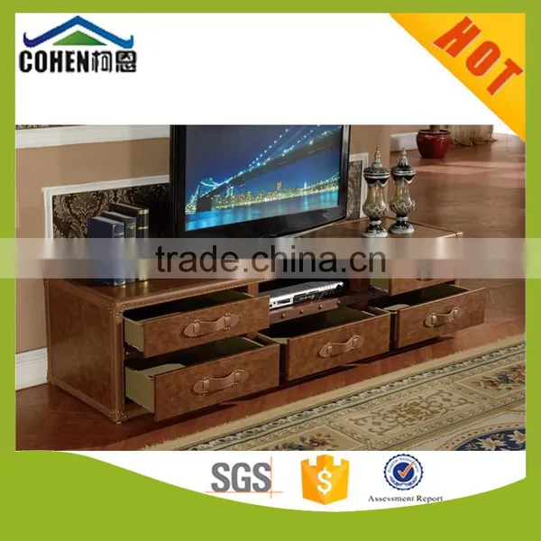 2016 New Design European Vintage Chesterfeild Style Top Grain Leather tv Stand/tv Cabinet and Home Furniture photo-2
