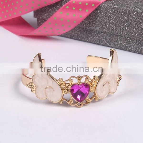 Crystal Heart Angel Wing Cuff Bangle Gold Angel Wing Cuff Bangle photo-6