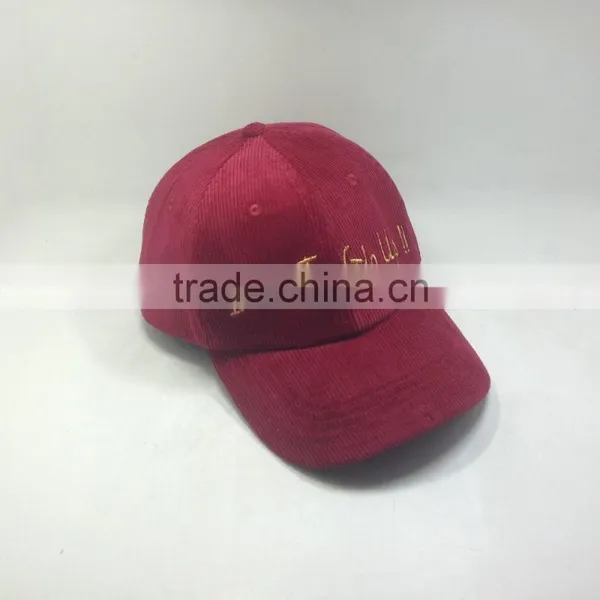 100% Corduroy Fabric Dad Cap Gold Metal Thread Embroidery Baseball Hat photo-3