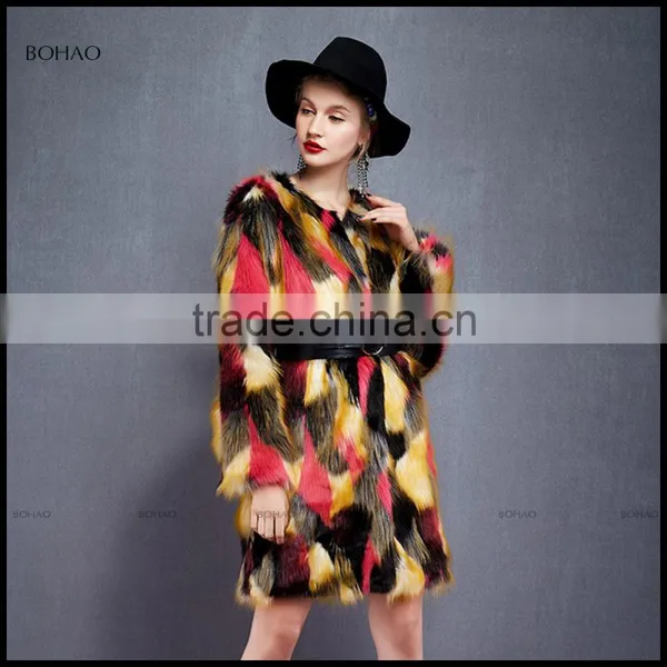 New Fashion Ladies Warm Winter Colors Waisted Slim Faux Fox Fur Long Coat photo-2