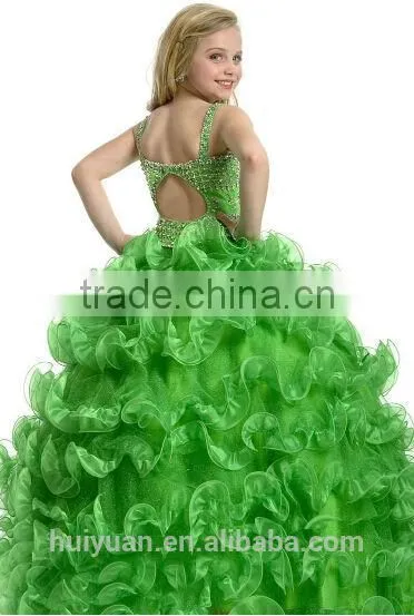New Green Beaded off Shoulder Girls' Gown photo-2