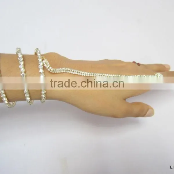 CZ SPIRAL HANDCOVER GYPSY BRACELET RING Gold Tone photo-2