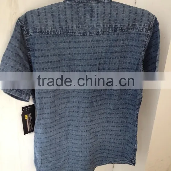 MENS DENIM PRINTED SHORT SLEEVE SHIRT WITH ENZYME WASHED 21 photo-2