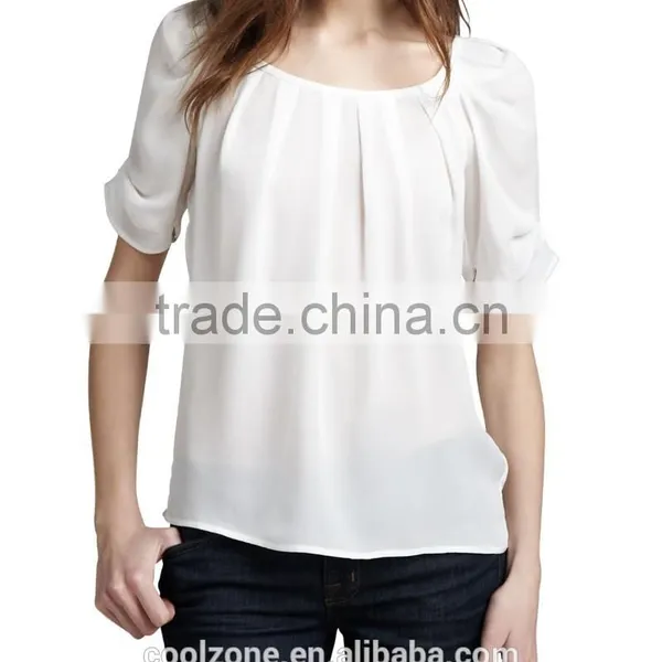 Latest Pleated Neck Puffed Shoulders Silk Blouse Elegant Silk Blouses Models photo-2