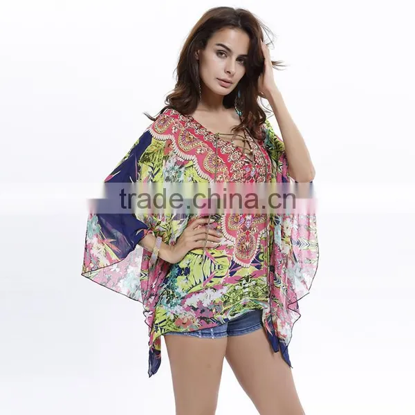2016 Chiffon Bat Style Sleeve Sex Girls And Women Beach Dress Patterns Free photo-2