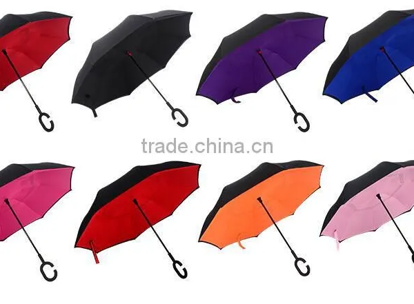 New Product 23 Inch 8 Ribs Double Layer C Handle Umbrella Reverse photo-2