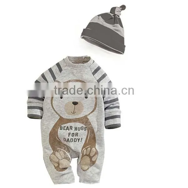 2pcs Autumn Cartoon Animal Pattern Long Sleeve Baby Romper With Hat photo-3