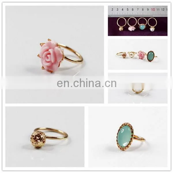 Fashion Flower and Pearl Enamel Knuckle Ring Set Gift Jewelry photo-2