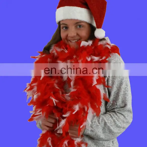 Hot selling red and white feather boa and santa hat sets christmas boa and hat set