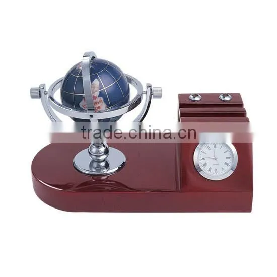 Classical Blue Globe Displaying Set Wood Globe Pen Holder