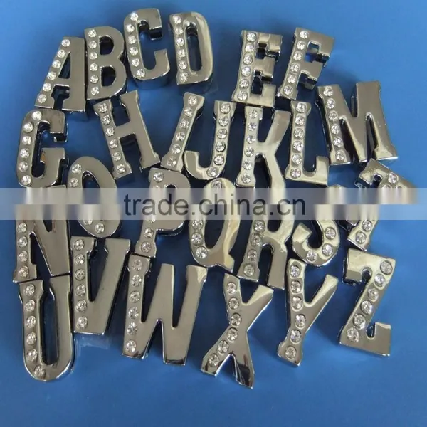 Produce Wholesale Zinc Alloy Half Side Diamonds DIY 18mm Rhinestone Alphabet Slide Bracelets Letters photo-2