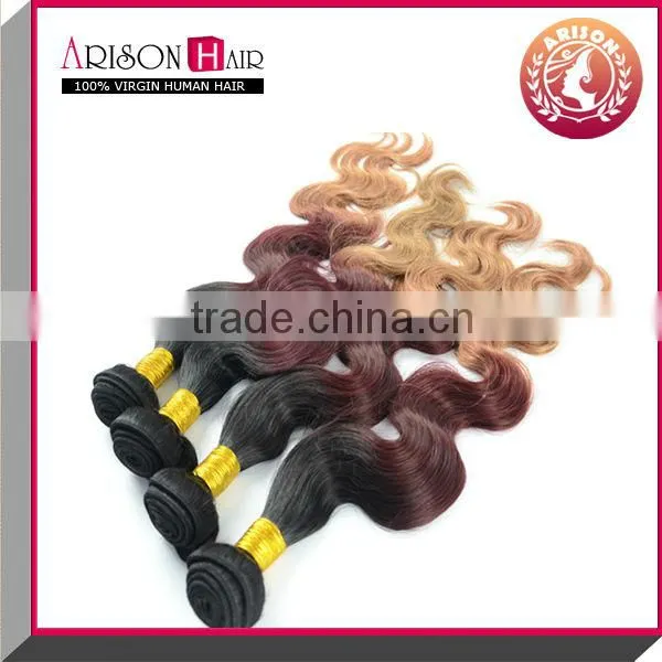 2015 Fashion 100% Remy Human Ombre Colored Bundles Hair Weaves 1B/33/27 photo-4