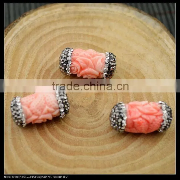 LFD-0044B Wholesale Shell Beads Engraved Flowers Pink Round Tube Connector Paved Crystal Rhinestone Spacer Beads Jewelry photo-2