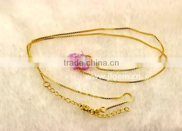 Synthetic 8*10mm Bubble Gum Opal Hamsa Shape 18K Plated Chain 925 Sterling Silver Necklace photo-6