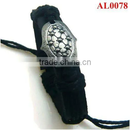 Tortoise Shell Alloy Bracelet,leather Bracelet With Stainless Metal AL0078