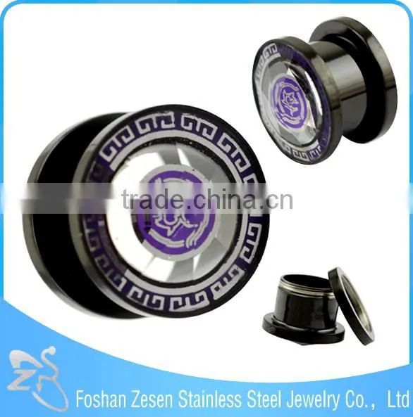 NEW! Black Steel Picture Set Tunnel Ear Plug Piercing photo-2