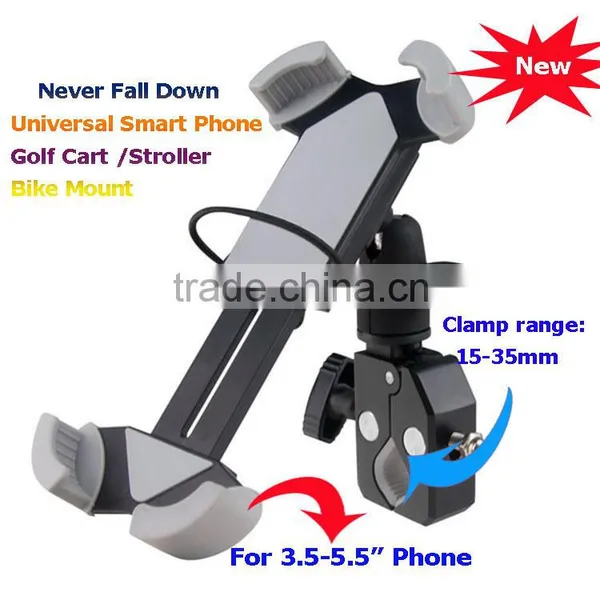 Never Fall Down Metal Universal Smart Phone Golf Cart Stroller Scooter Bike Mount for 3.5-5.5" Phone Bicycle Holder With Strip