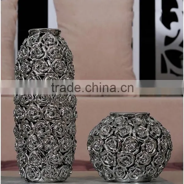 2pics Set Ceramic Electroplated Decor Flower Vase Porcelain Pottery Craft photo-2