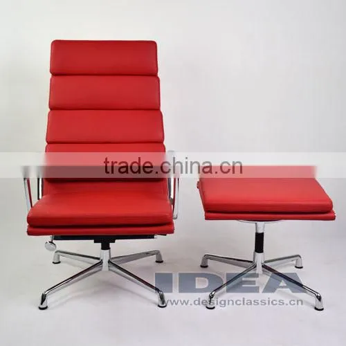 Replica Charles Management Easy Chair With Ottoman - Red Genuine Leather photo-3