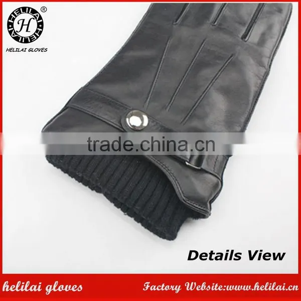 Helilai Customized Men Plain Warm Winter Black Leather Polyester Fur Linned Men Leather GLoves photo-4