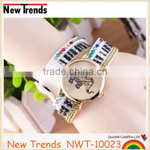2016 Classical Colorful Leather Rhinestone Watch With Elephant photo-2