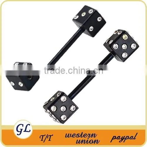 TR01018 Stainless Steel Piercing Tongue Ring , Black Dice Tongue Jewelry photo-5