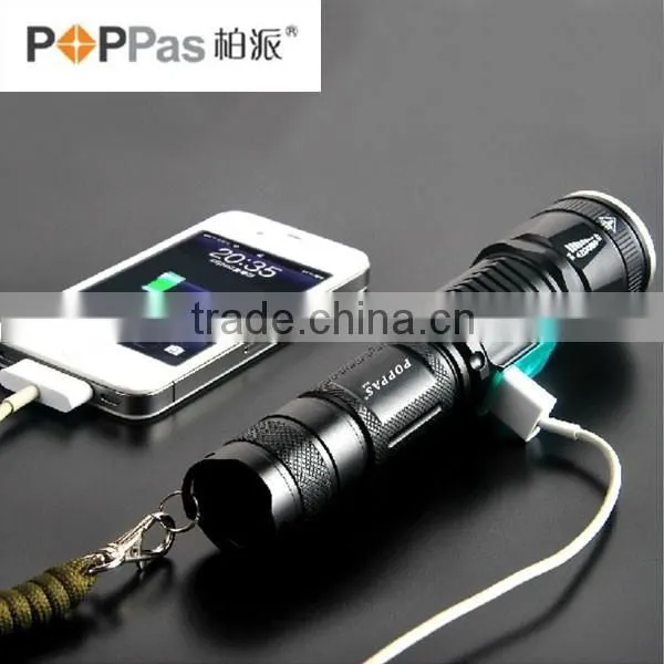 POPPAS 6611 Classic Hidden USB Design Zoom T6 LED Police Security Led Flashlight Power Bank photo-3