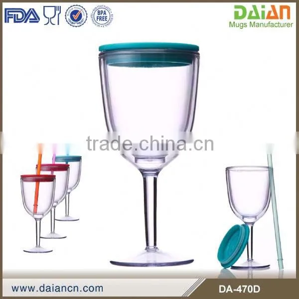 Cup Inside Double Wall With Lid Acrylic Wine Tumbler