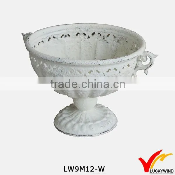 French Distressed White Finish Metal Urn Pot Planter