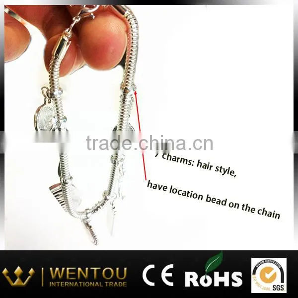 Hair Style Scissor Comb Mirror Charm Bracelet