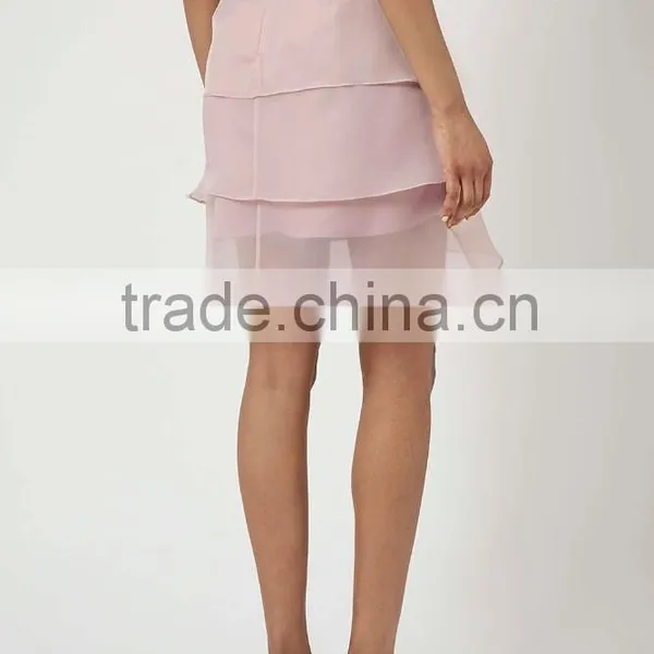 2015 Stylish Girl's Short Pink Chiffon Pleated Skirt Woman's Organza Petal Straight Skirt photo-2