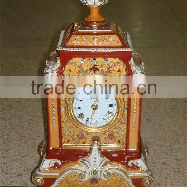 Gothic Architectual Style Ceramic Table Clock, Antique Hand Painted European Table Clock, Brass Mounted Table Clock photo-2