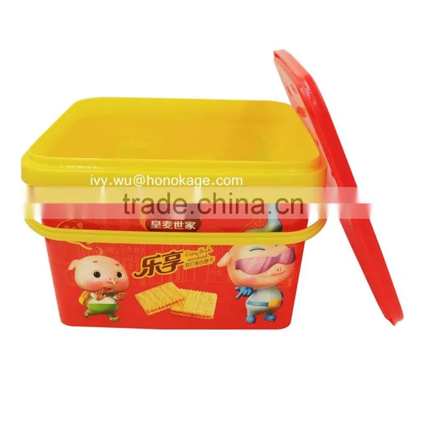 2.5L Plastic Cookies Container With Handle,In- Mold Label Food Grade Degradable Biscuit Plastic Container photo-6