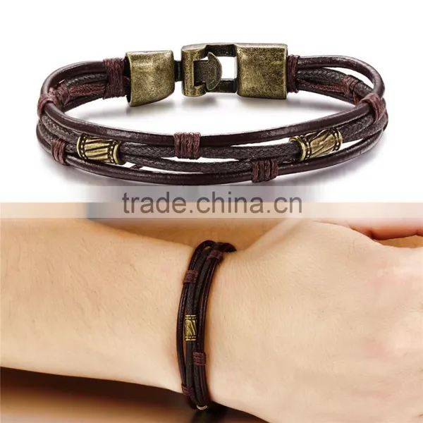 Cheap Price Multilayer Genuine Leather Men Bracelets Casual/Sporty Easy Alloy Hook Link Chain Men Jewelry photo-3