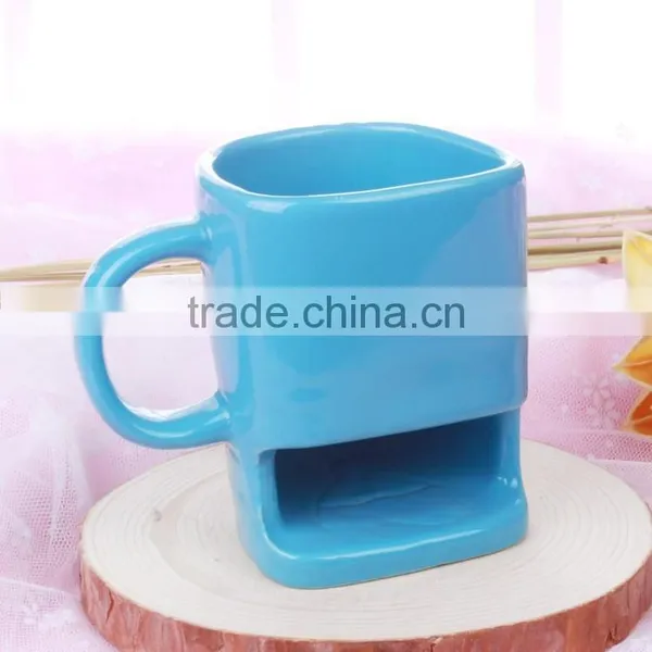 Easy Carry Ceramic Biscuit Cookie Holder Mug, Solid Color Glazed Promotional Gifts Mug photo-2