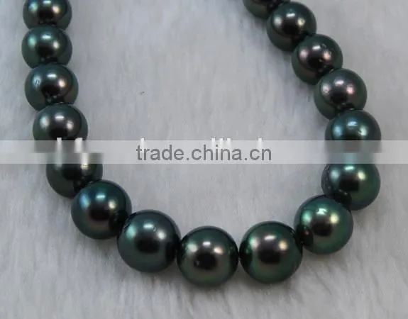 Wholesale 13-14mm Peacock Green Genuine Tahitian Pearl Strands photo-2