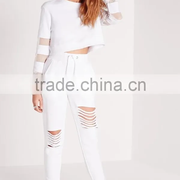 OEM Service Fashion Cheap White Ripped Front Jogger Pants photo-2