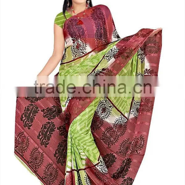 Printed Designer Saree+ Blouse Material Red Color Sari photo-3