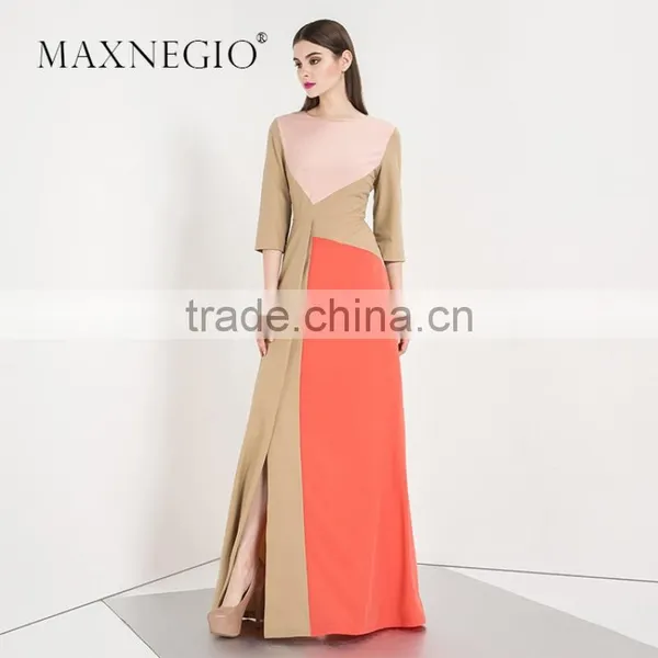 Retail Online Shopping Latest Dress Designs Photos Women Contrast Maxi Evening Dress Long Sleeve photo-2