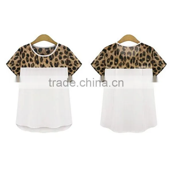 Classic Black and White Summer Women Chiffon Leopard Stitching Clothing Plus Size,chiffon Fabric,t Shirt Women Wear photo-3