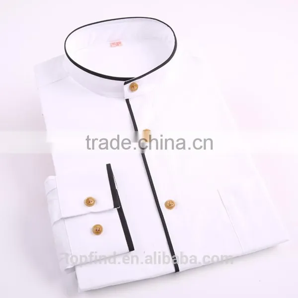 White & Pink Color Slim Fit Pattern Chinese Stand Collar Shirt for Business Man