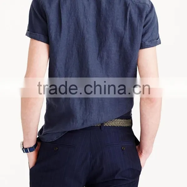 2015 SHORT-SLEEVE IRISH LINEN SHIRT Costume Slim Fit photo-3