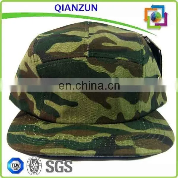 Custom Gold Cotton Hat/ Leather Strap Button 5 Panel Hat Cap photo-2