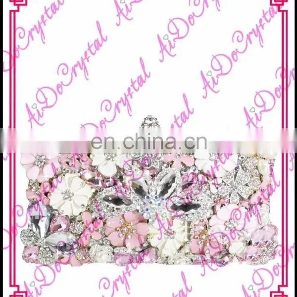 Aidocrystal Fashion Handmade Diamond Pink Glitter Crystal Handle Clutch Purse for Lady
