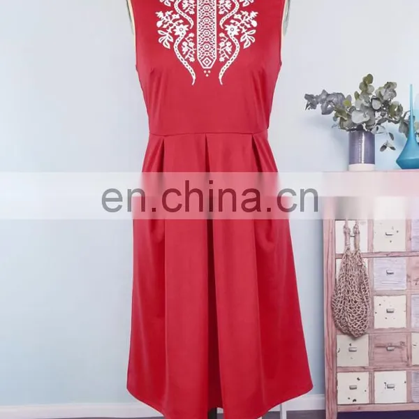 2019 Summer Women Girls Mommy and me Red Solid With Embroidery Flower Sleeveless Knee Length Work (this Link for Girls,1-8years) photo-2