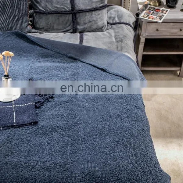 Oversized Microfiber Lightweight Blue Color Embossed Wavelet Pattern Quilt Set /bedding Sheet Sets photo-2
