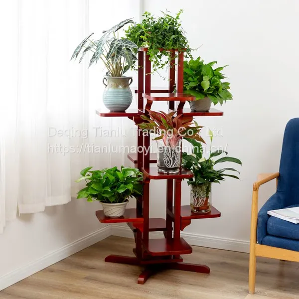Flower Rack Solid Wood Living Room Indoor Balcony Simple Multi-layer Floor Type Retro European Chinese White Wood Chlorophytum Bonsai Green Flesh Saving Space Large Flower Pot Decoration Shelf photo-2