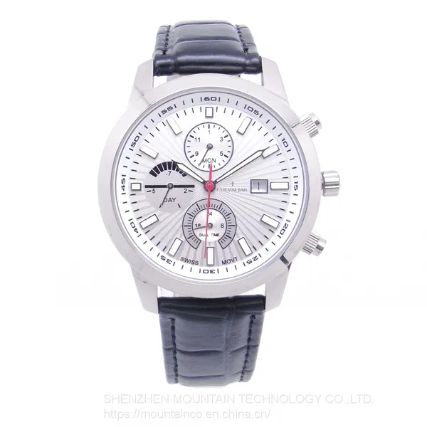 Titanium Case Fashion Man Chronograph Watches Genuine Leather Multi-Function Quartz Watch photo-2