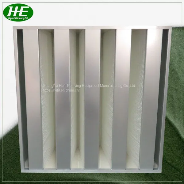 Competitive Price Compact Plastic Frame Glassfiber Mini Pleat Industrial V-Bank Cell Rigid Type H13 HEPA Air Filter photo-3